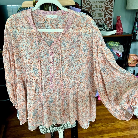 Easel Flowy Floral Blouse Pink and Peachy Orange Small Fits Bigger - Picture 10 of 12